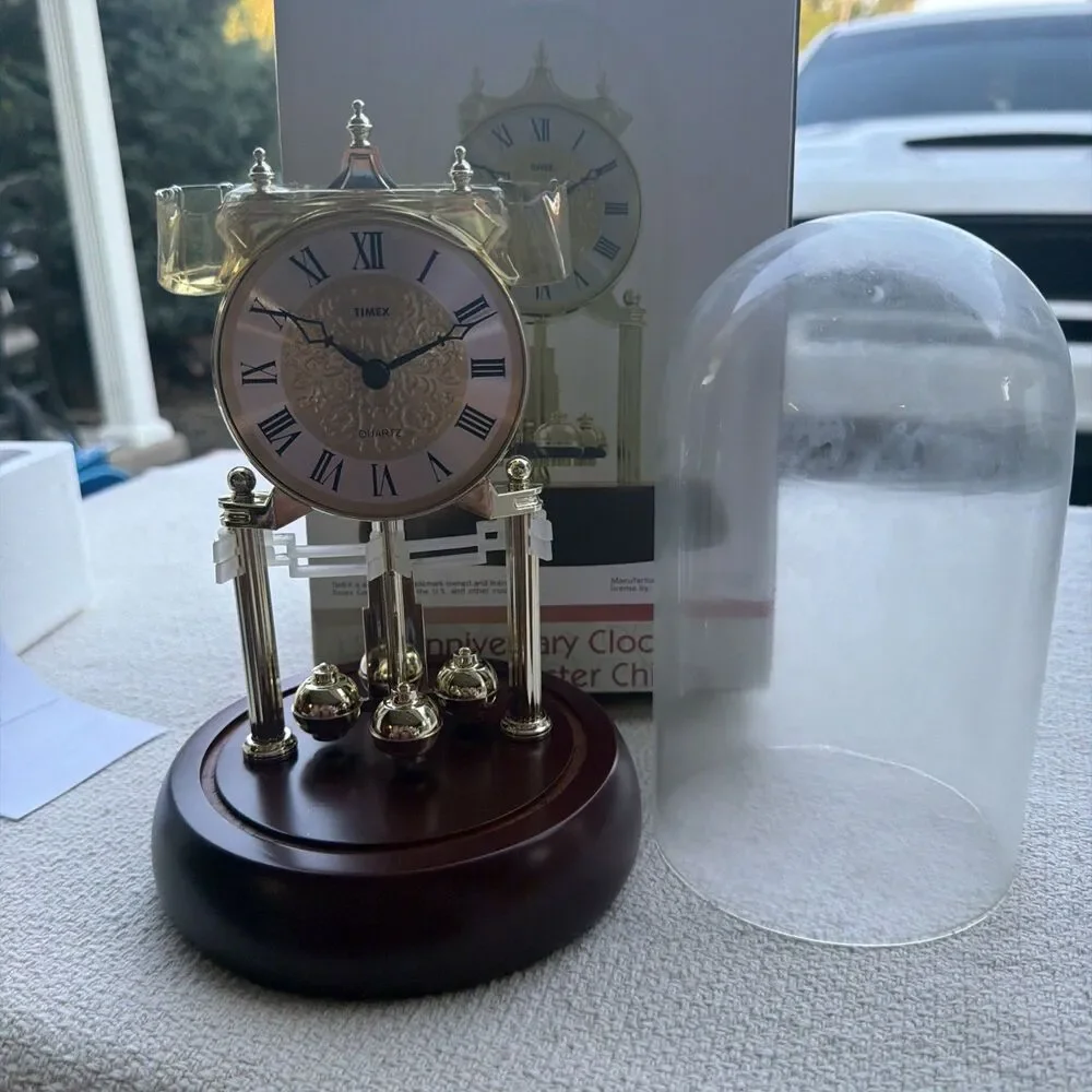 Timex Anniversary Clock Westminster Chime Glass Dome Pendulum New Open Box